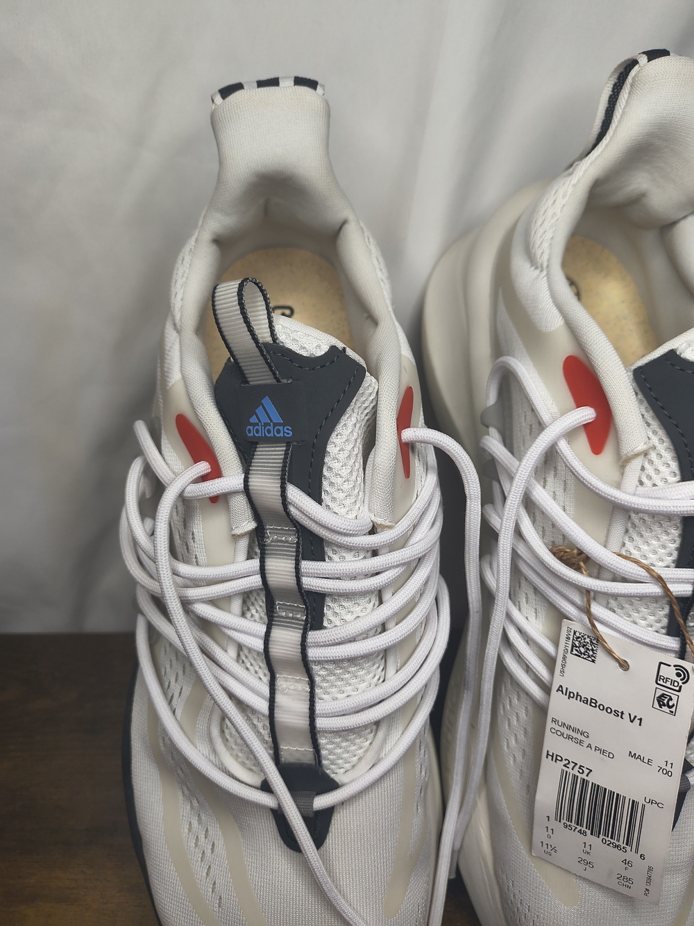adidas Alphaboost V1 Mens White Running Sneakers with Navy and Red Accents - Picture 6 of 7